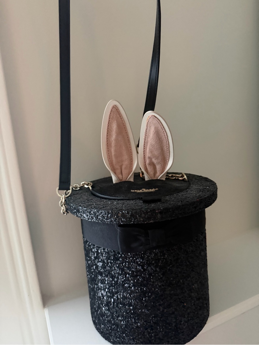 Black Sequin Bunny-Ear Crossbody Bag - (Kate Spade Magician Hat purse )